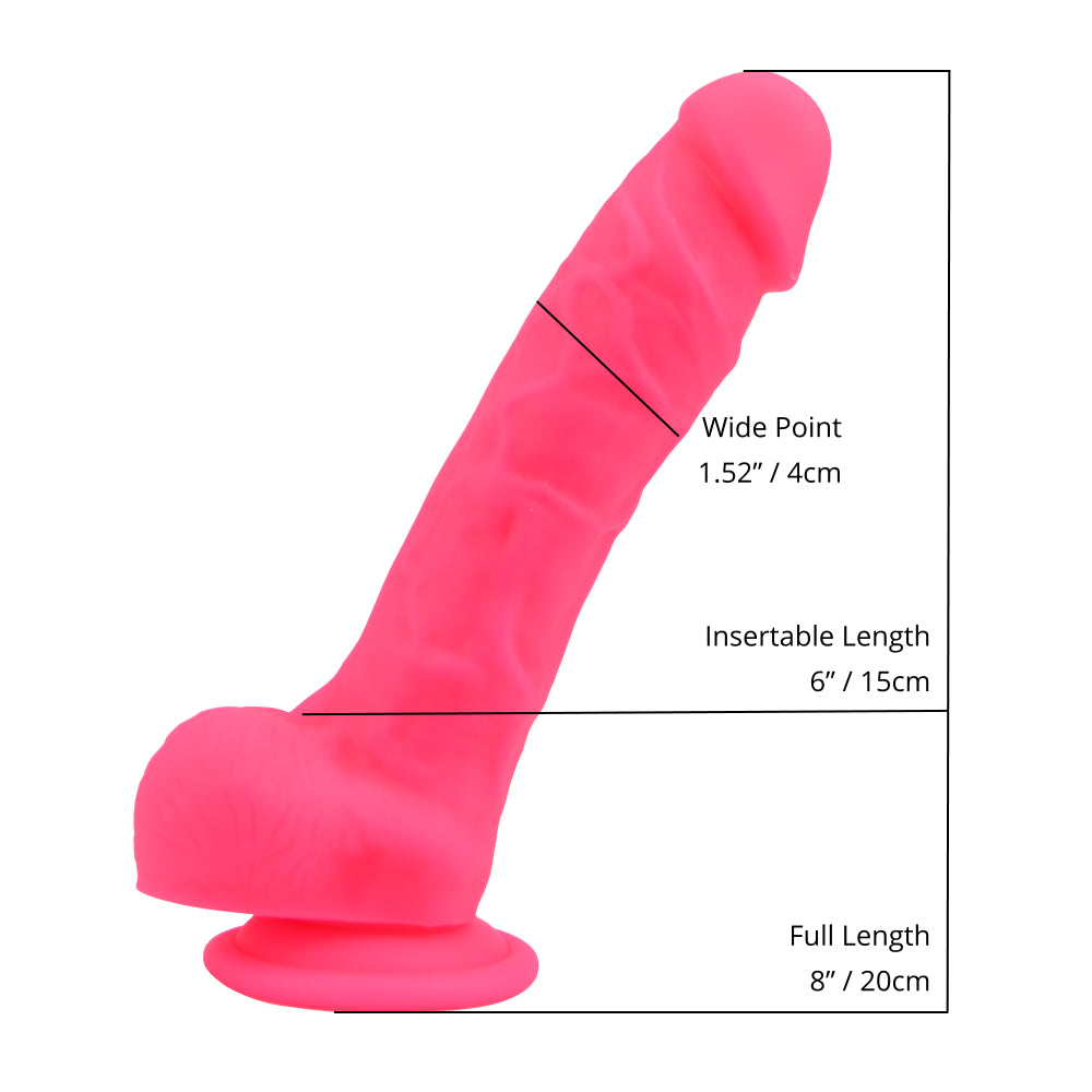 Joy 8 Inch Realistic Silicone Dildo with Suction Cup and Balls Pink