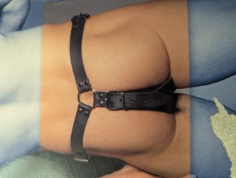 Zado Fetish String with Butt Plug – S/M (Black Latex & Leather)