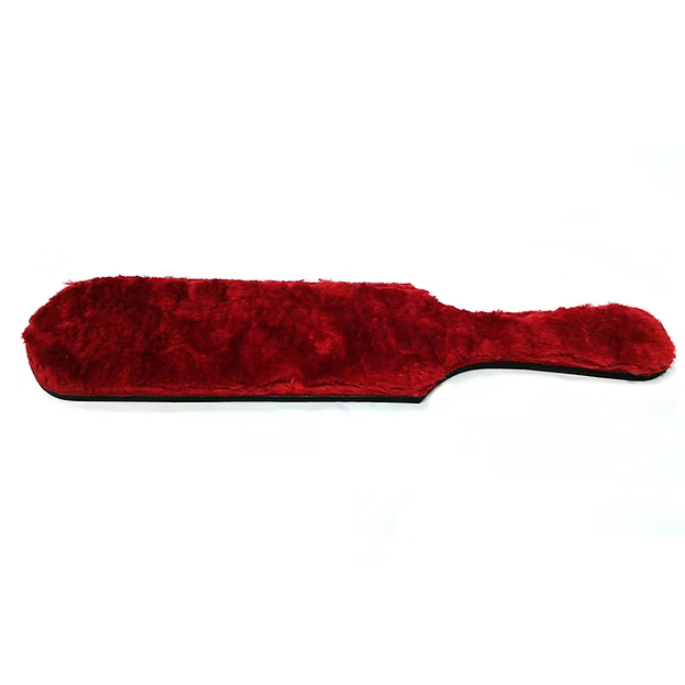 Rouge leather paddle with fur
